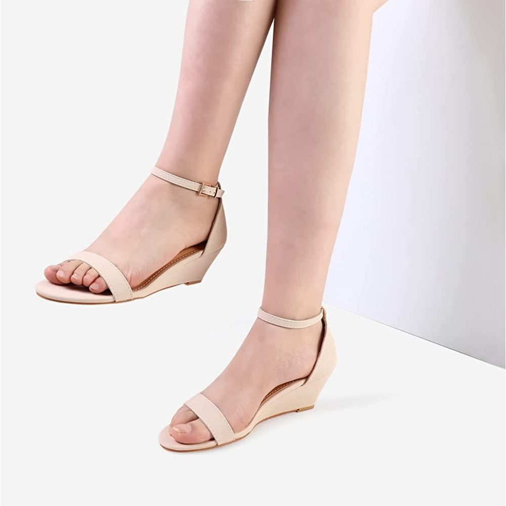 (25-1523) Mysoft Women's Open Toe Ankle Strap Low Wedge Sandals Sz 9